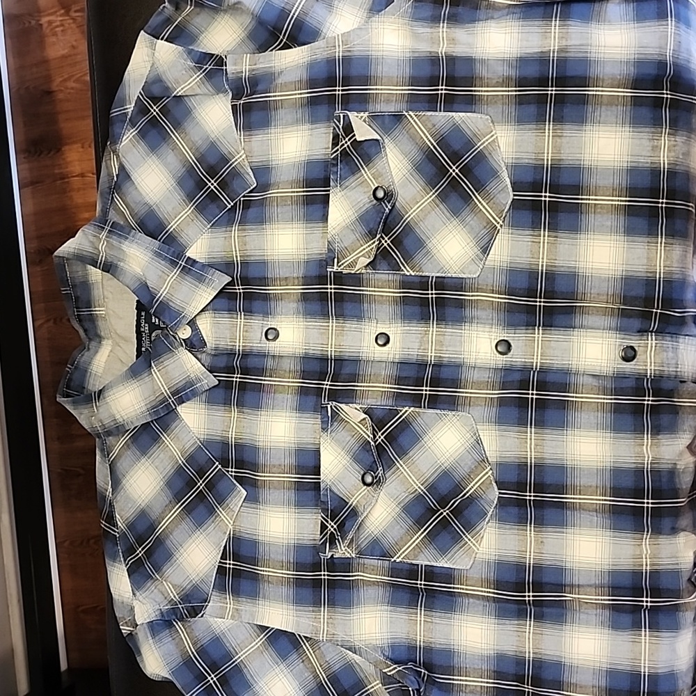 Large American Eagle Vintage Fit blue and white plaid shirt